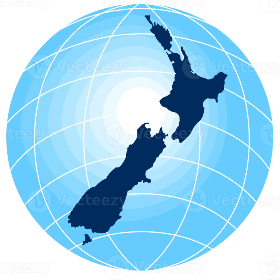 map of New Zealand with globe in background png