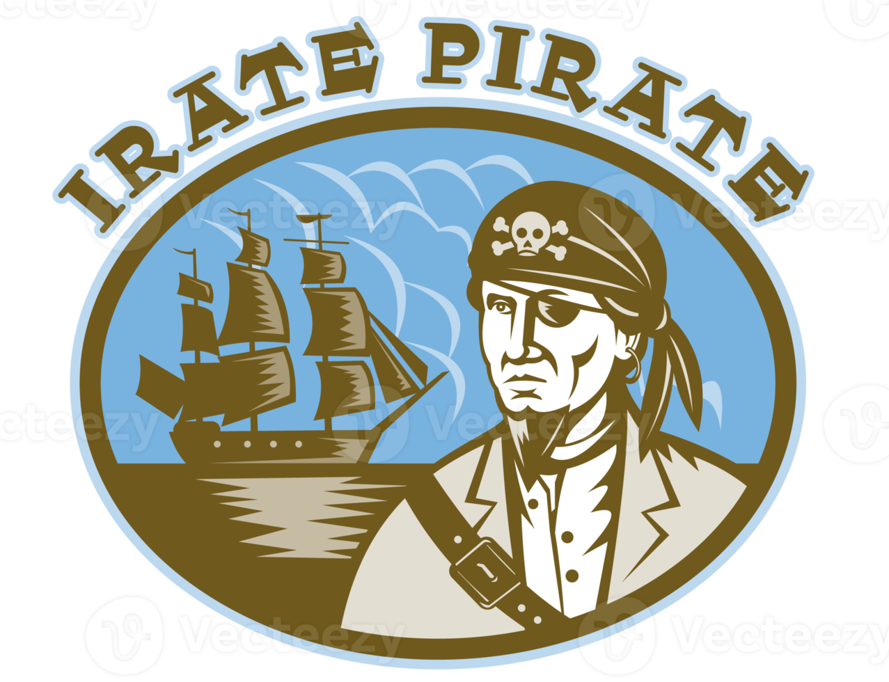 Irate Pirate with sailing tall ship png