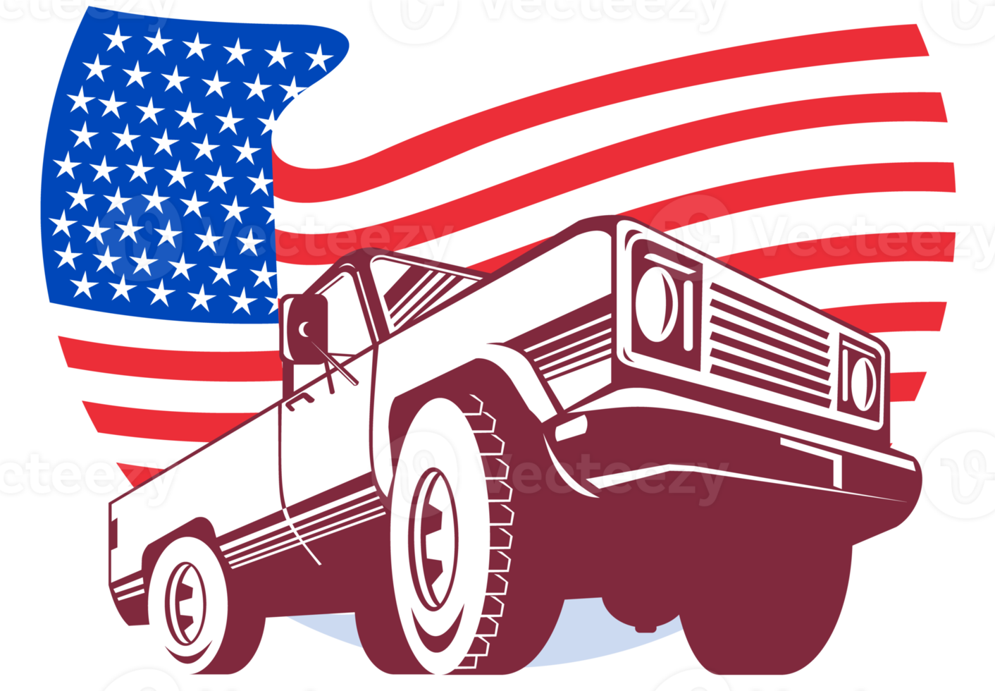 American Pickup truck with flag stars and stripes png