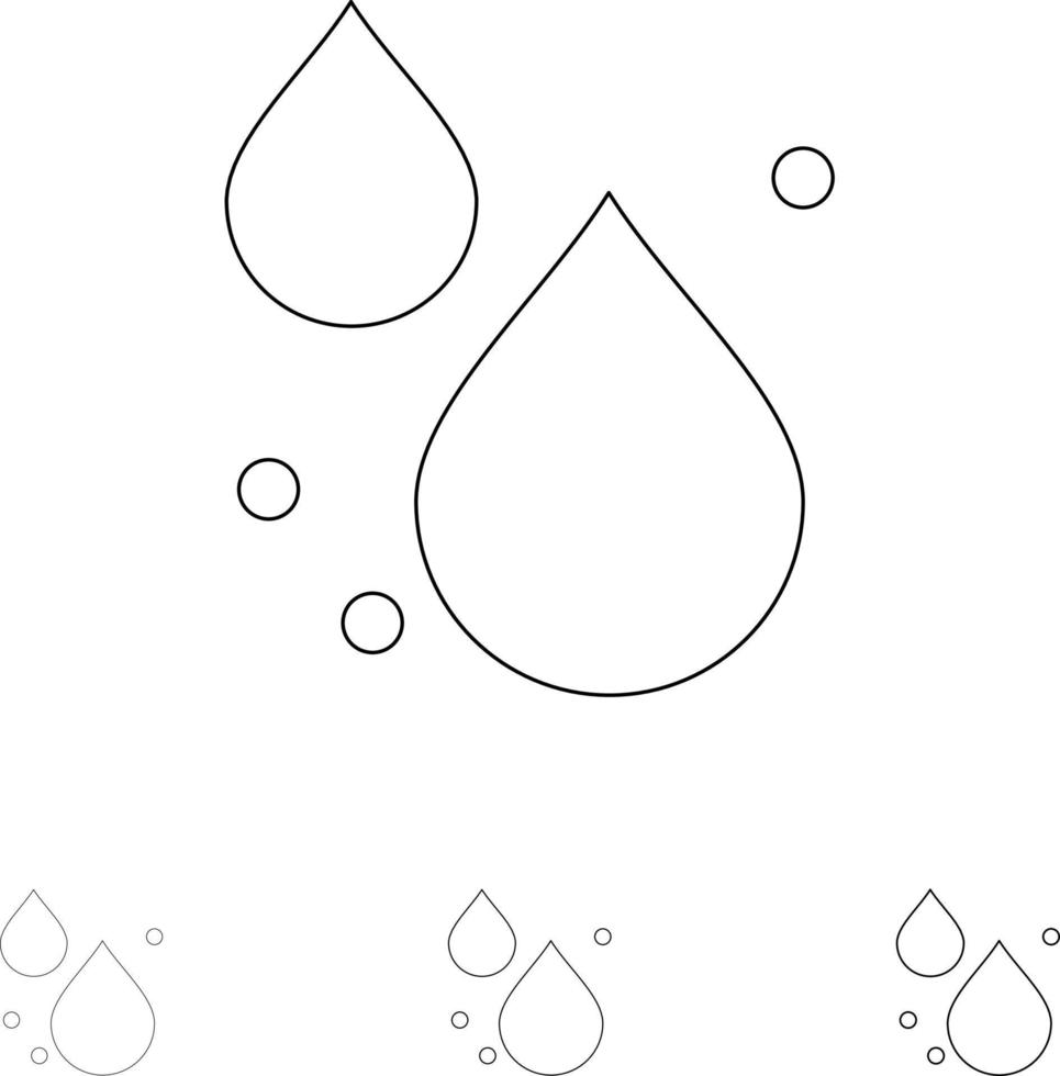 Water Drop Spring Bold and thin black line icon set vector