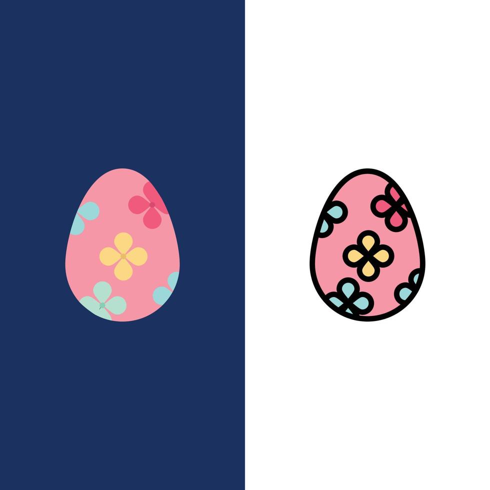 decoración pascua huevo de pascua huevo iconos planos y llenos de línea conjunto de iconos vector fondo azul