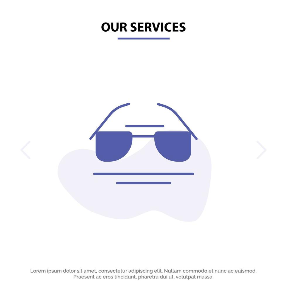 Our Services Glasses Eye View Spring Solid Glyph Icon Web card Template vector