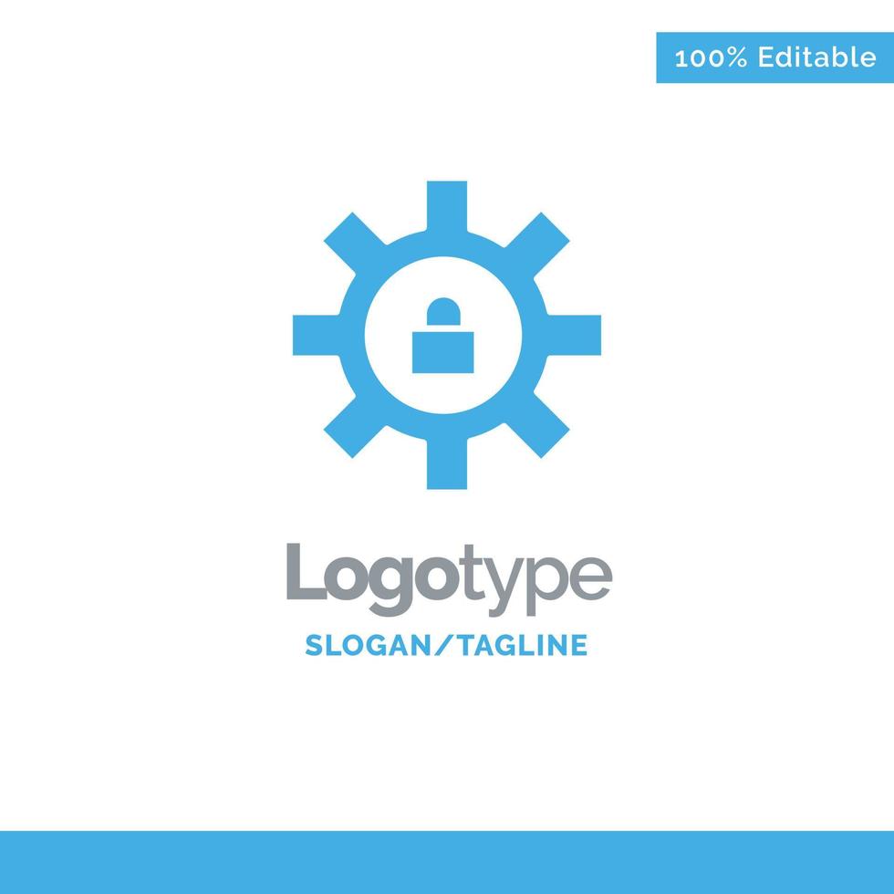 soporte de bloqueo de configuración de engranajes plantilla de logotipo sólido azul lugar para el eslogan vector
