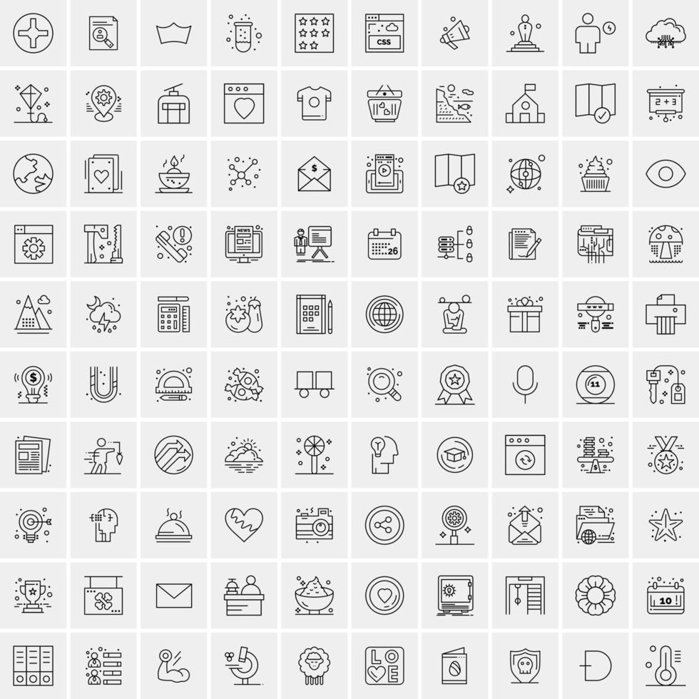 paquete de 100 iconos de líneas universales para móviles y web vector