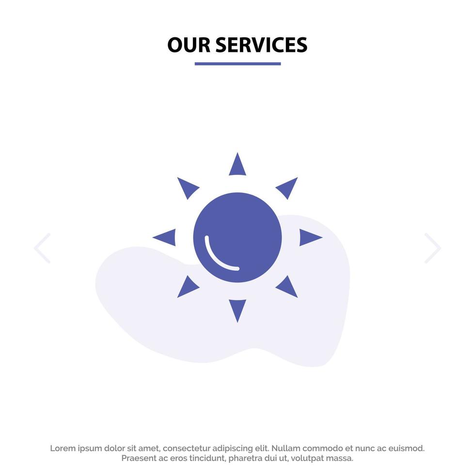 Our Services Beach Shinning Sun Solid Glyph Icon Web card Template vector