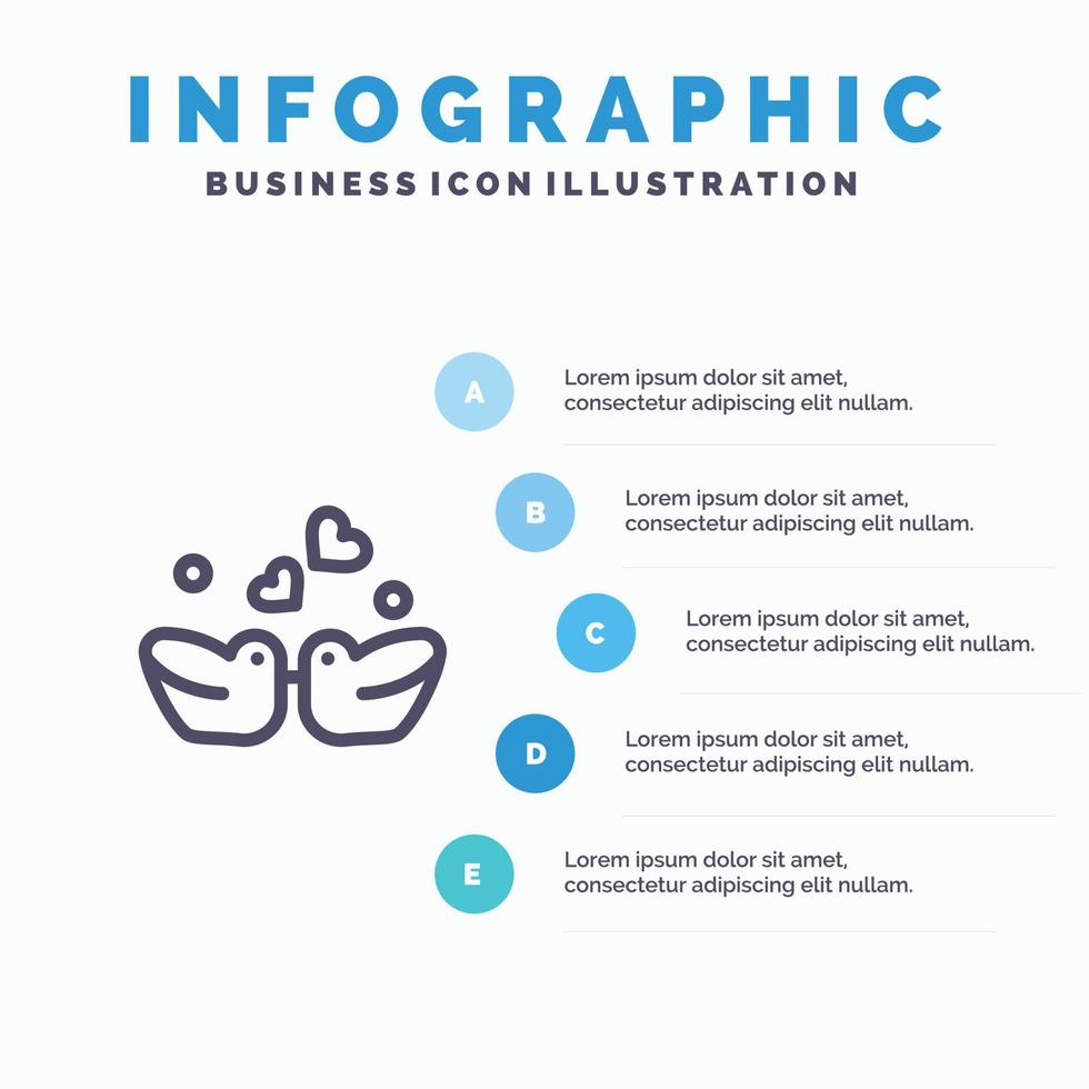 Birds Lovebirds Couple Ducks Line icon with 5 steps presentation infographics Background vector