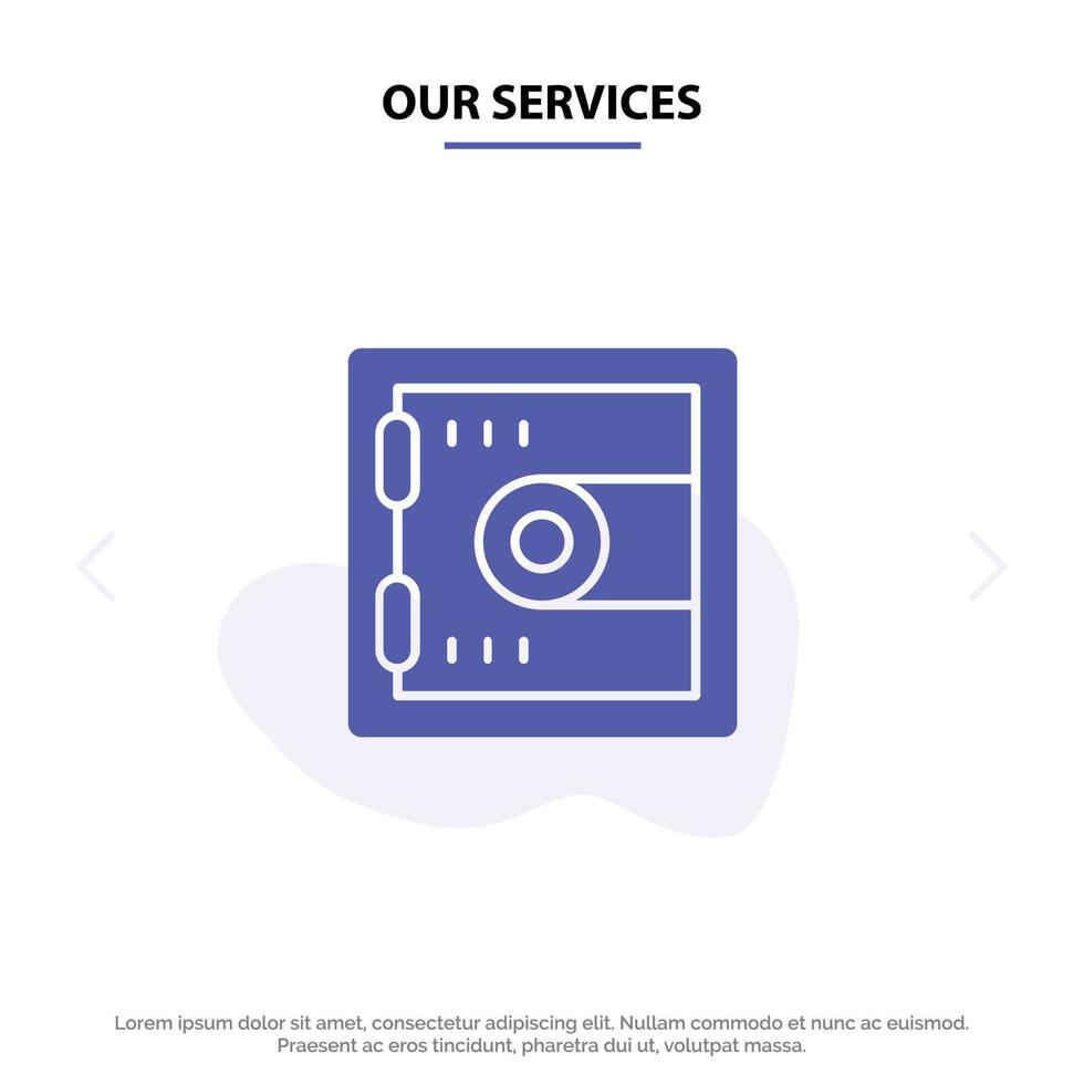 Our Services Locker Lock Motivation Solid Glyph Icon Web card Template vector