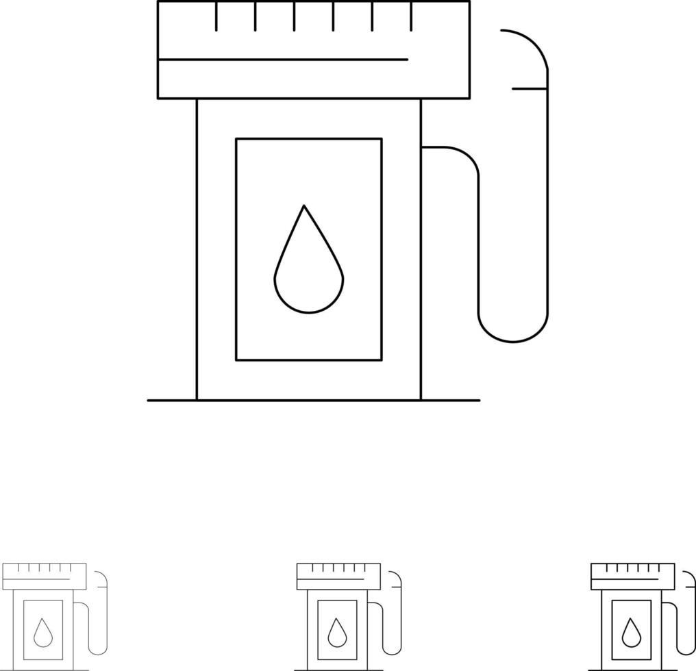 Gasoline Industry Oil Drop Bold and thin black line icon set vector
