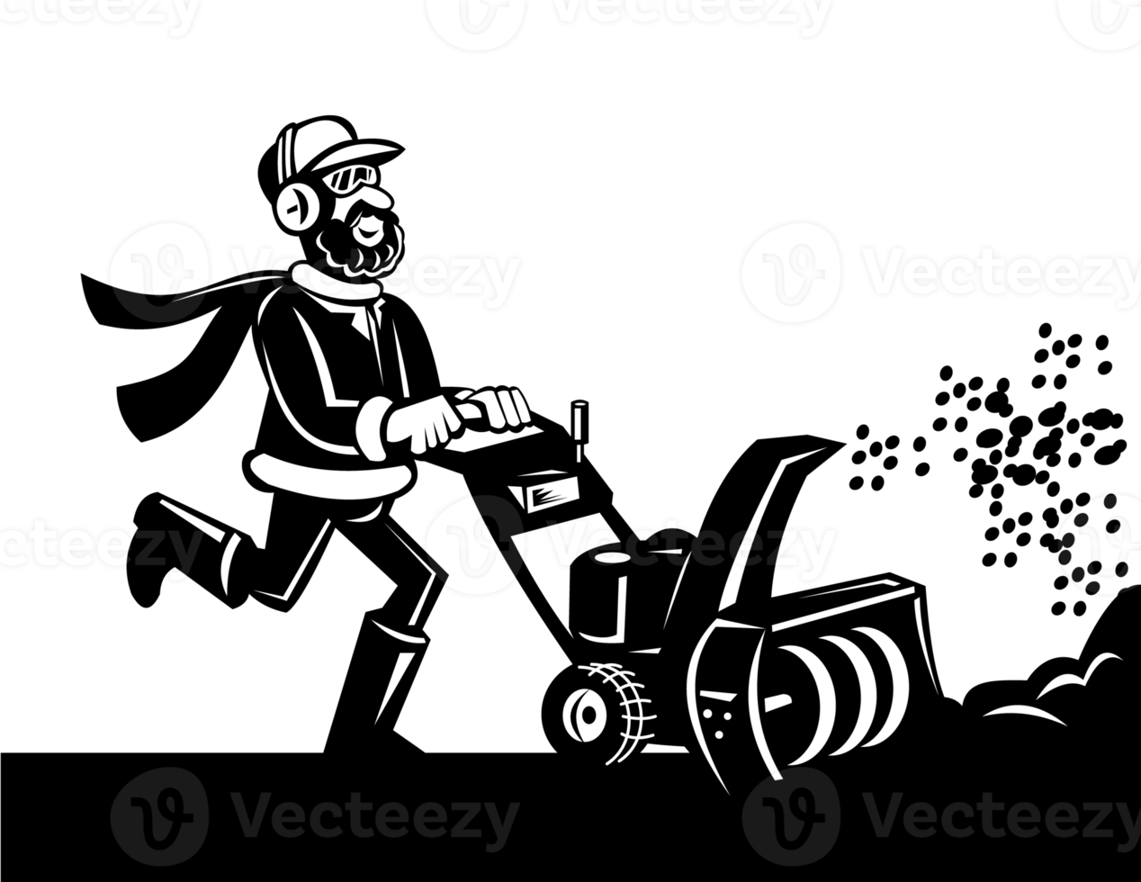 Man operating snow blower or thrower png