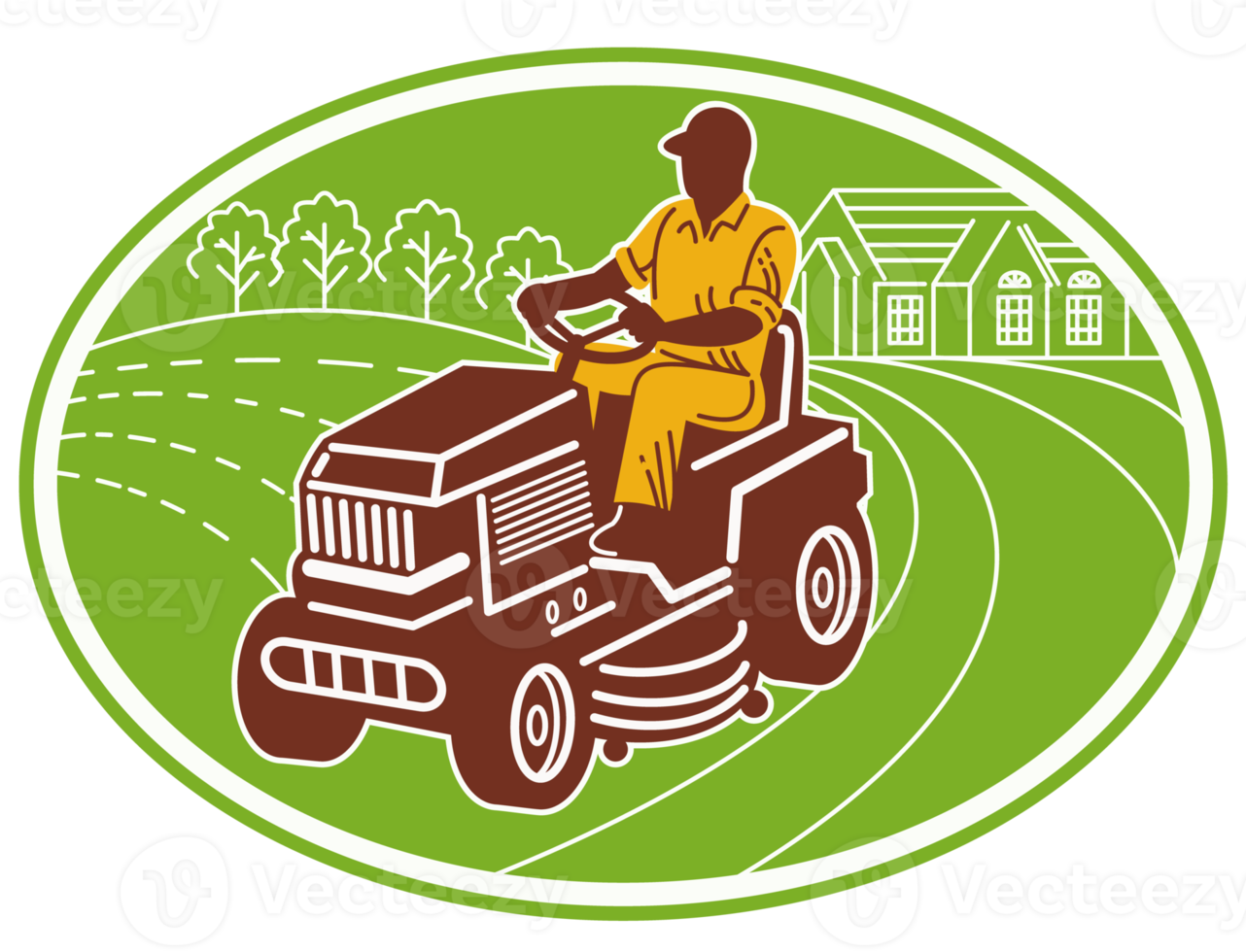 male gardener riding lawn mower png