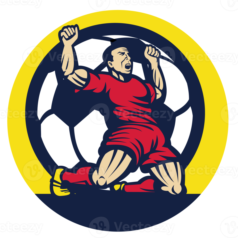 Soccer player celebrating a goal with ball png