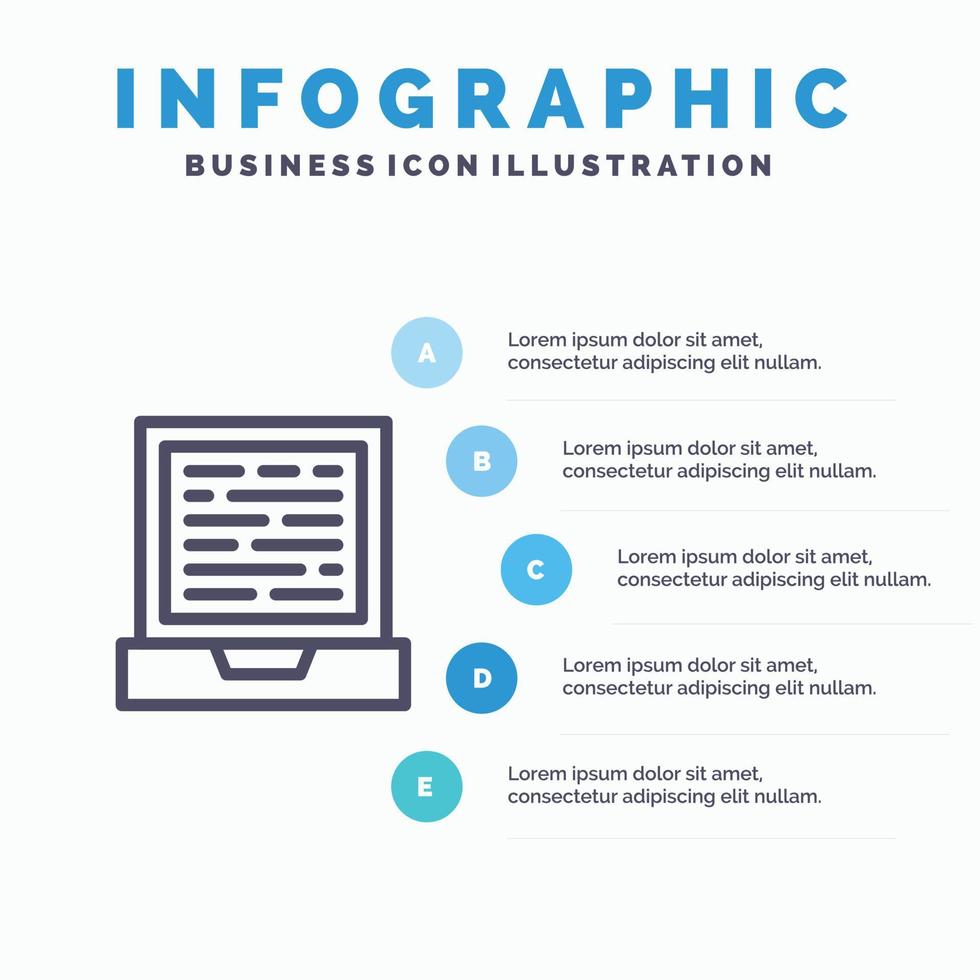 Laptop Computer Design Line icon with 5 steps presentation infographics Background vector