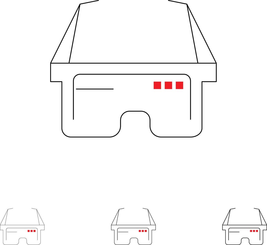 conjunto de iconos de línea negra delgada y audaz de ojo médico de gafas virtuales vector