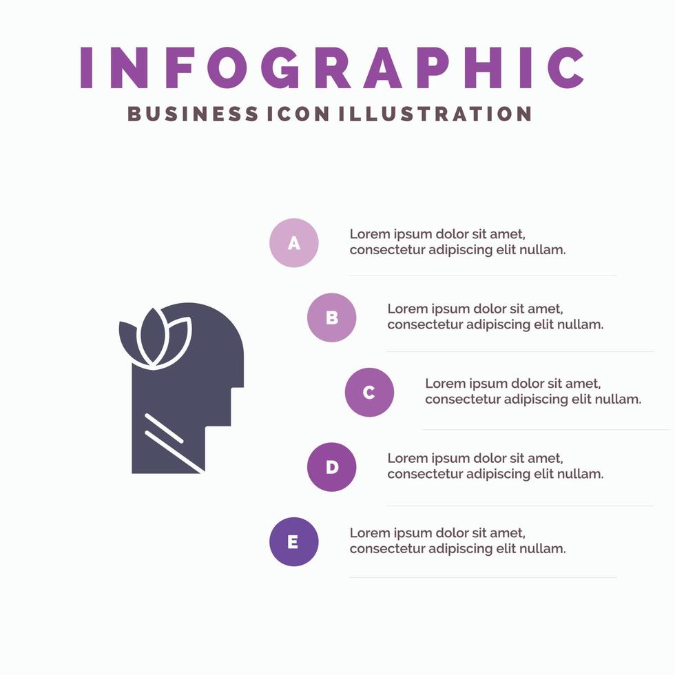 relajación mental mente cabeza icono sólido infografía 5 pasos presentación antecedentes vector