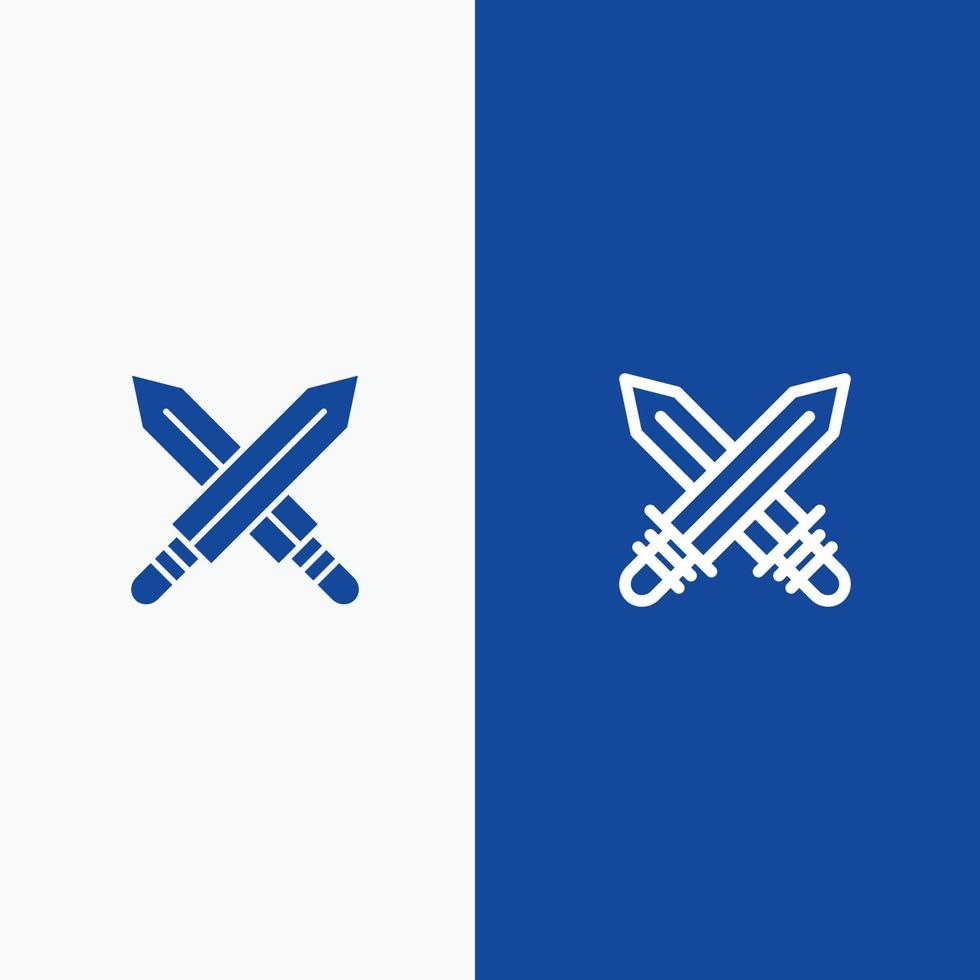 espada esgrima deportes arma línea y glifo icono sólido bandera azul vector