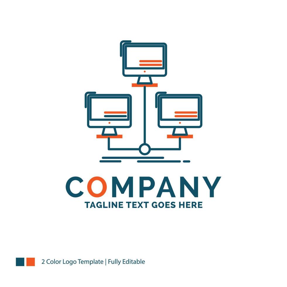 database. distributed. connection. network. computer Logo Design. Blue and Orange Brand Name Design. Place for Tagline. Business Logo template. vector