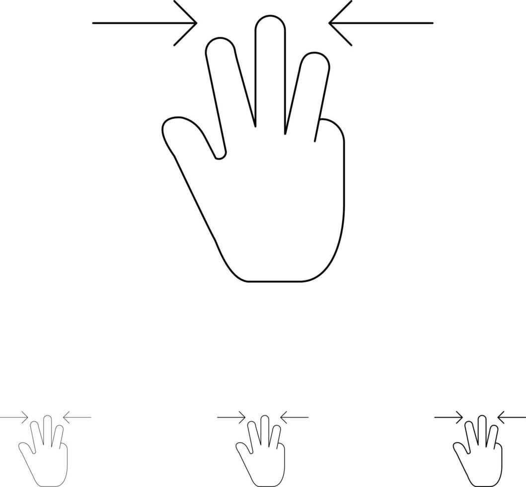 Gestures Hand Mobile Three Fingers Bold and thin black line icon set vector