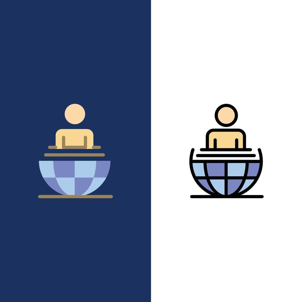 Global Process Business International Modern  Icons Flat and Line Filled Icon Set Vector Blue Backgr