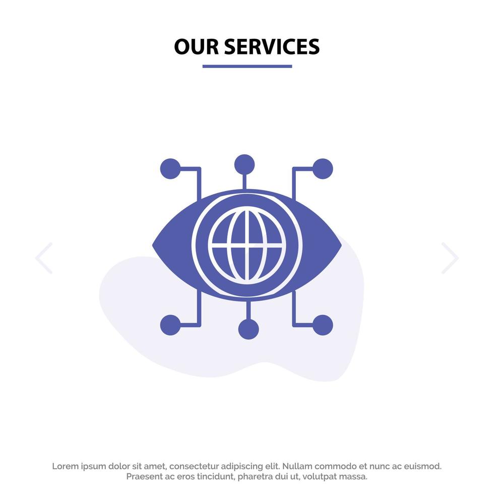 Our Services Data Manager Technology Vision Solid Glyph Icon Web card Template vector