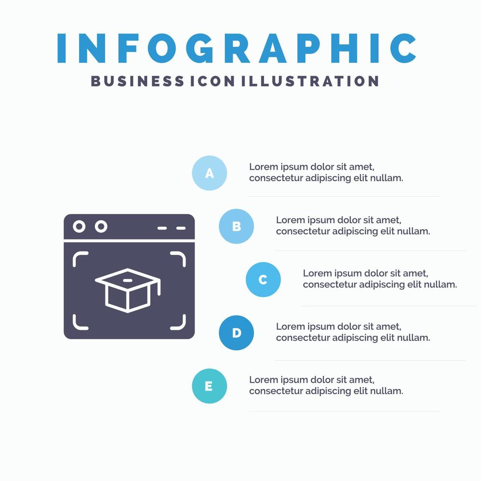 gorra web educación graduación icono sólido infografía 5 pasos presentación antecedentes vector