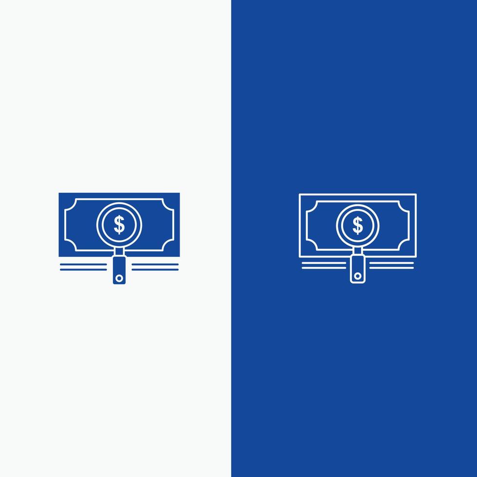 búsqueda de fondos de dinero préstamo línea de dólar y glifo icono sólido línea de banner azul y glifo icono sólido azul b vector