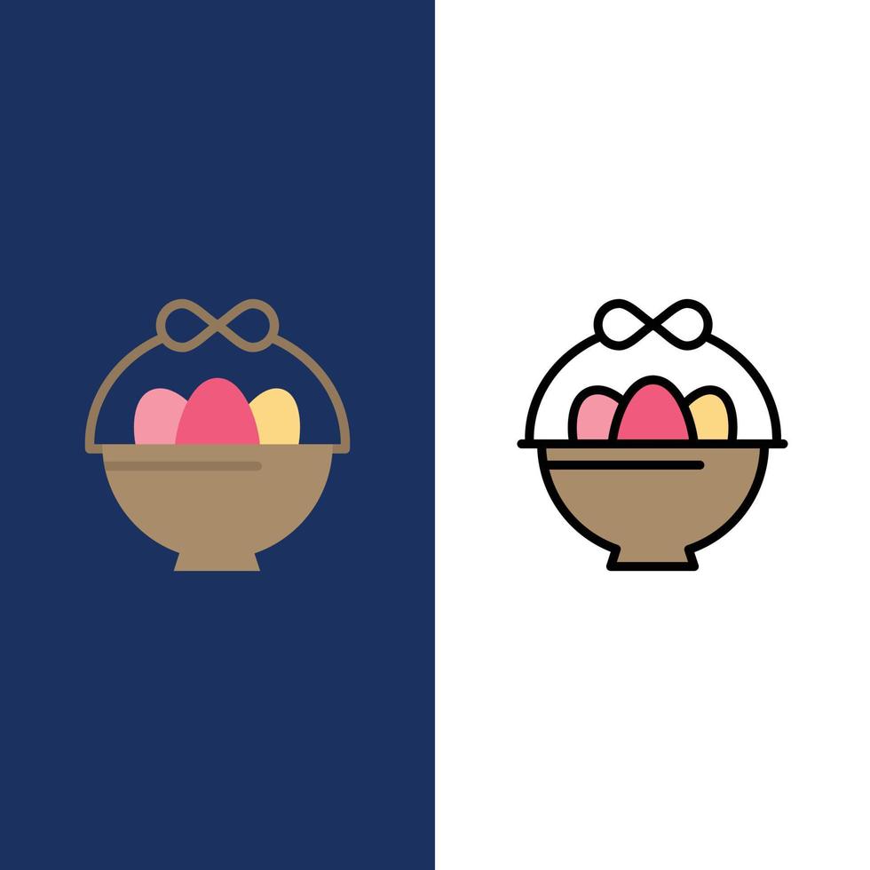 cesta huevo pascua iconos plano y línea llena icono conjunto vector fondo azul