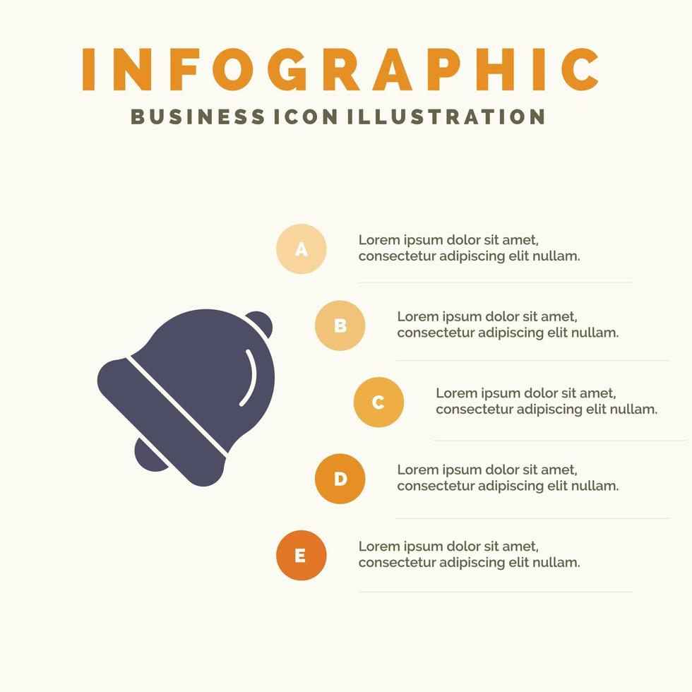 campana de alarma educación icono sólido infografía 5 pasos presentación antecedentes vector