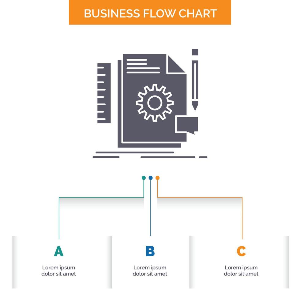 Creative. design. develop. feedback. support Business Flow Chart Design with 3 Steps. Glyph Icon For Presentation Background Template Place for text. vector