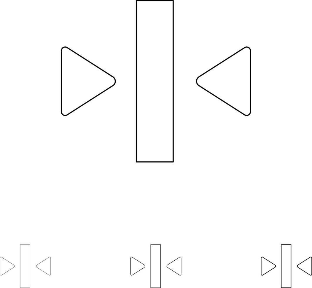 Play Pause Back Media Bold and thin black line icon set vector