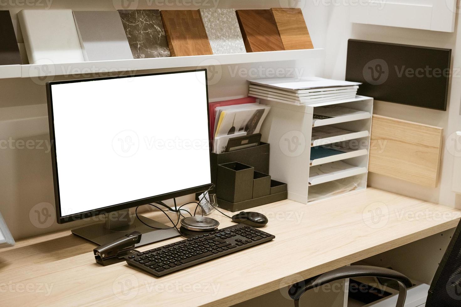 office desk with computer, mock up photo