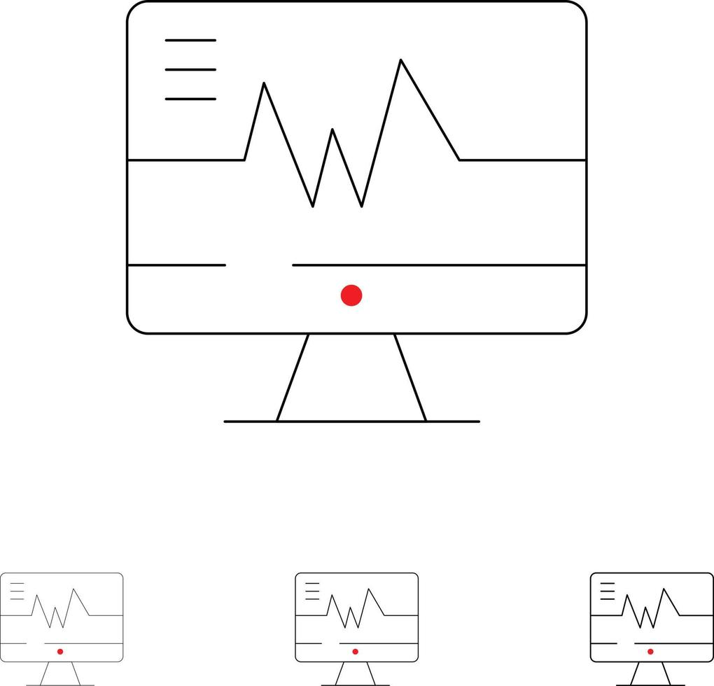 conjunto de iconos de línea negra delgada y audaz del latido del corazón del hospital médico vector