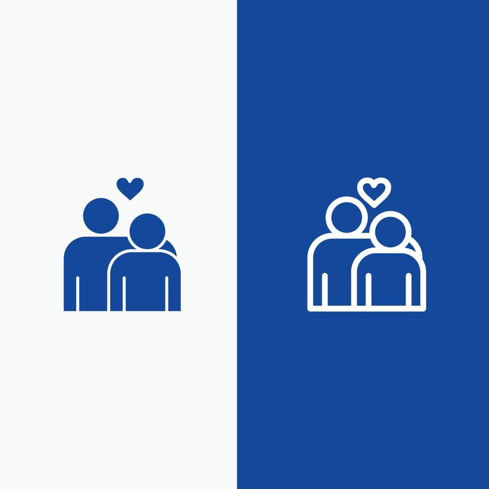 Couple Love Marriage Heart Line and Glyph Solid icon Blue banner vector