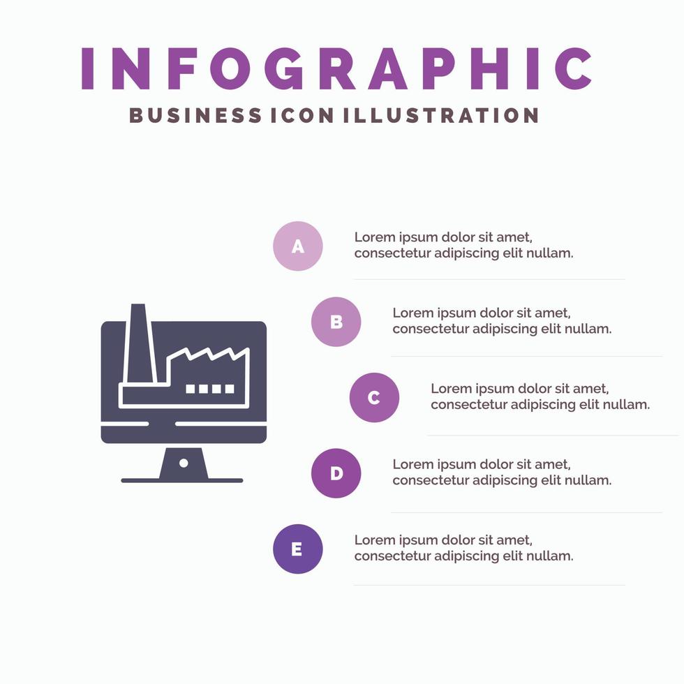 plantilla de presentación de infografías de fábrica de monitores de construcción de computadoras presentación de 5 pasos vector