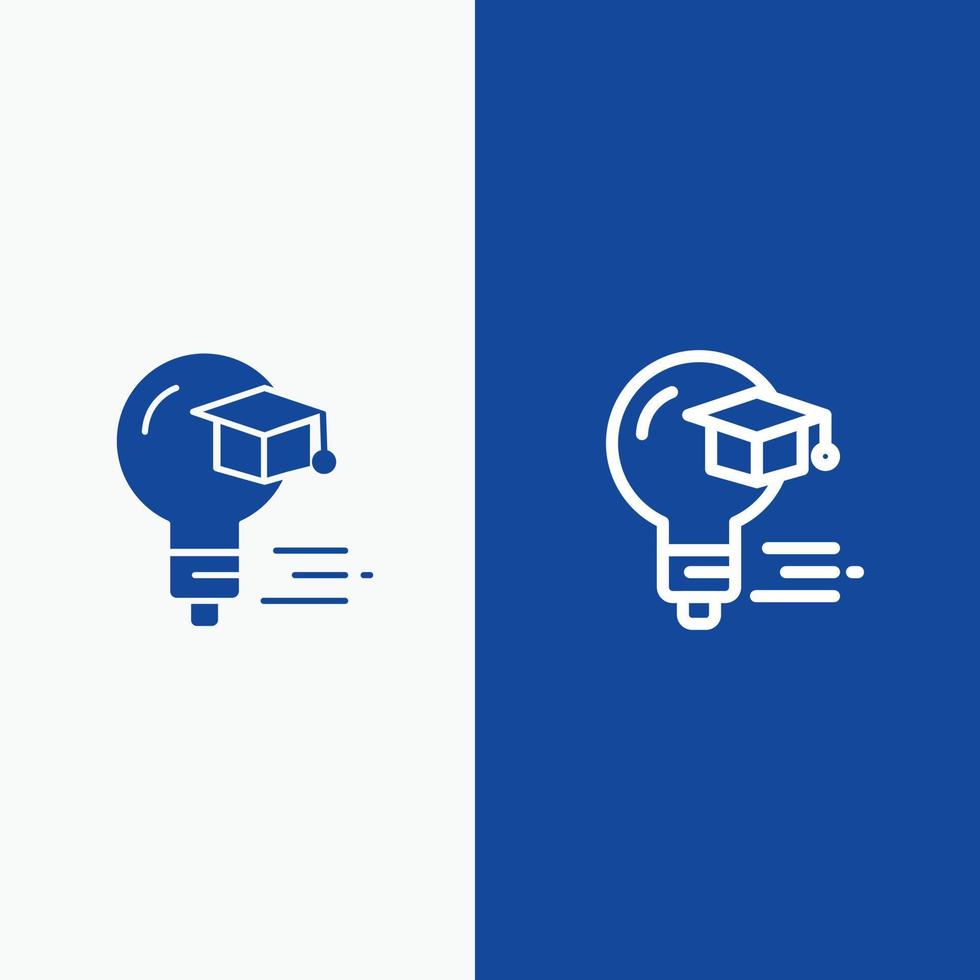 Bulb Cap Education Graduation Line and Glyph Solid icon Blue banner Line and Glyph Solid icon Blue b vector