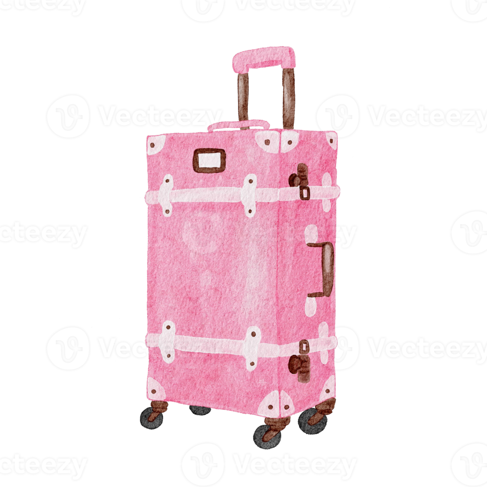 Watercolor elements Cute pink wheeled suitcase for women. png