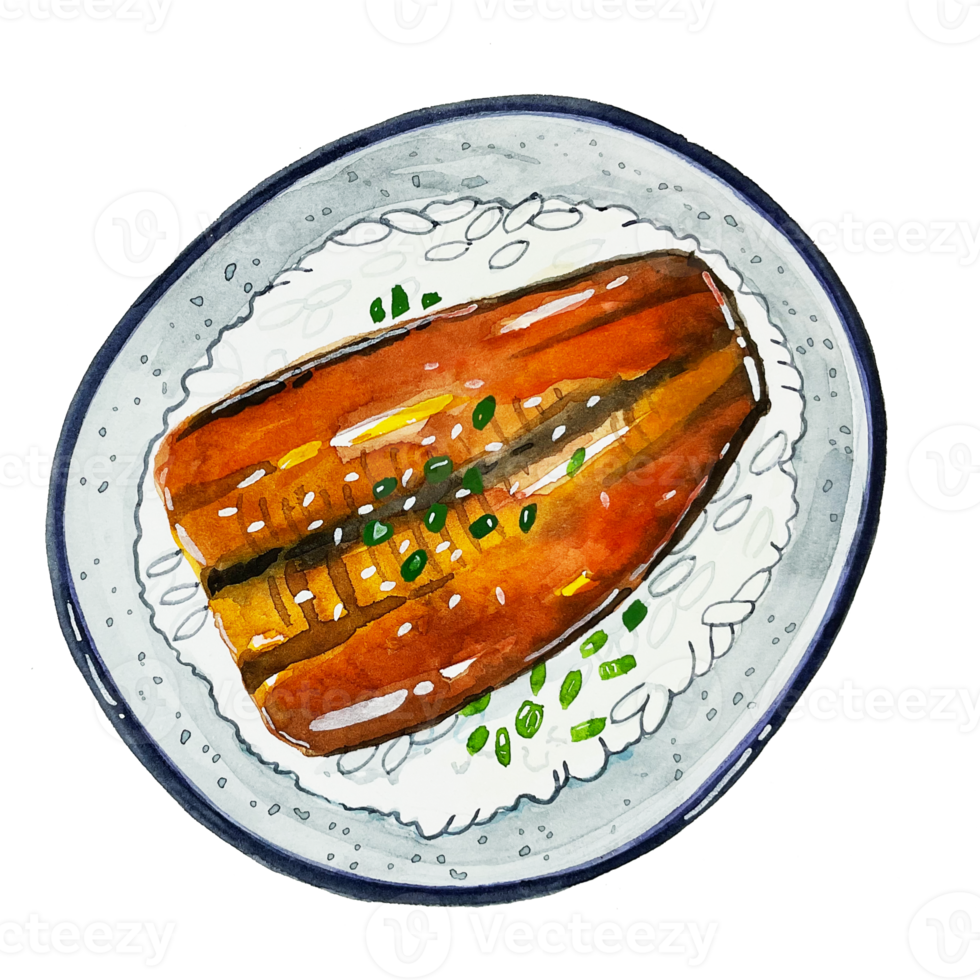 Watercolor Japanese food Pizza png