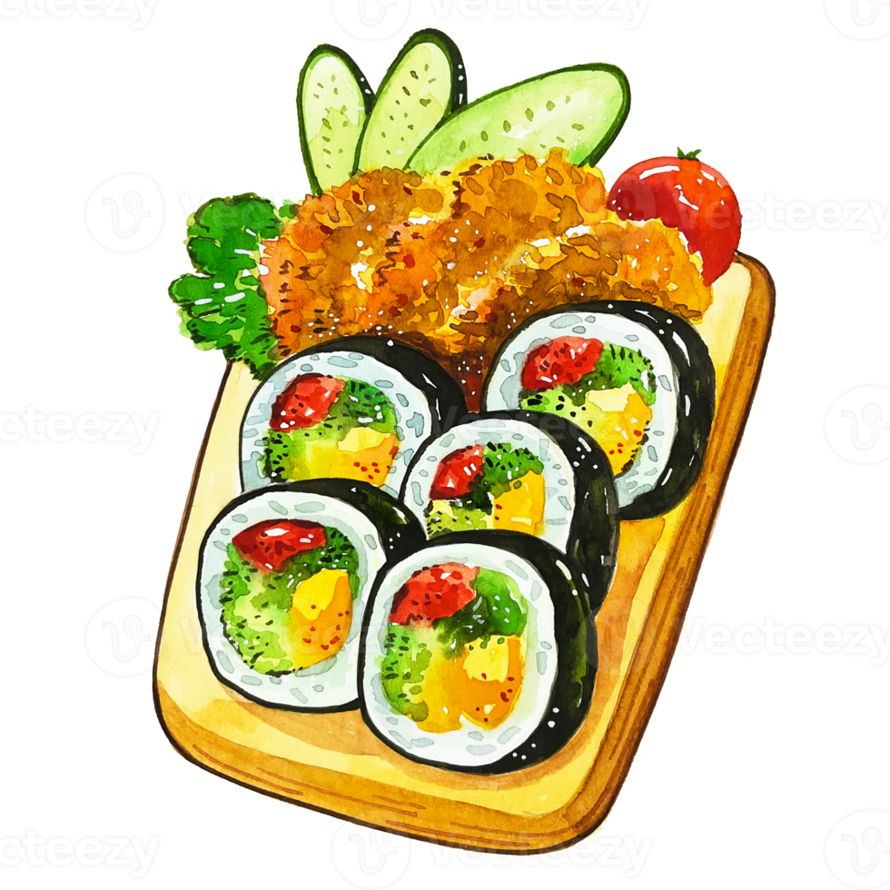 waterverf Japans voedsel sushiro png