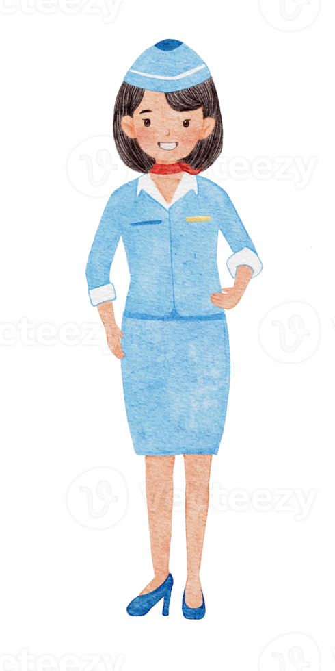 Watercolor illustration of a professional flight attendant png