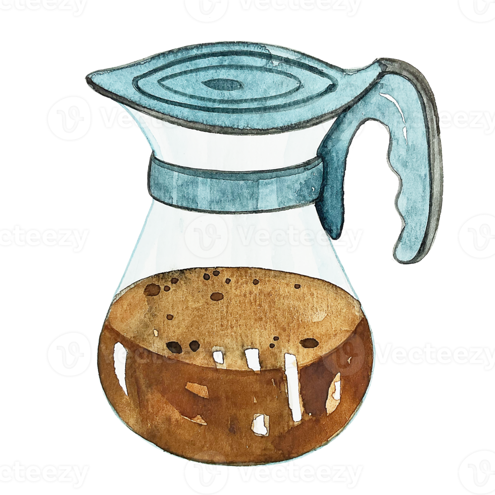 Watercolor drip coffee filter jug png