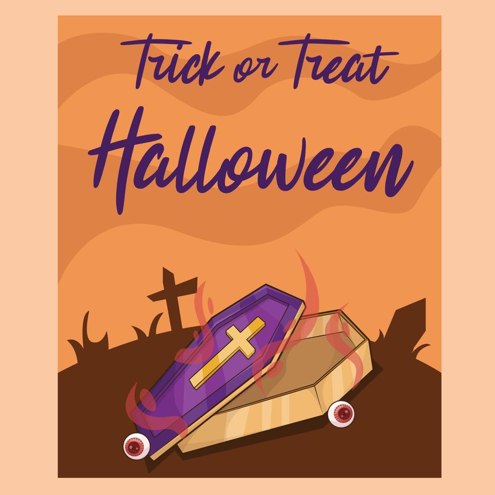 Halloween Banner with Coffin and Eyeball Illustration Vector