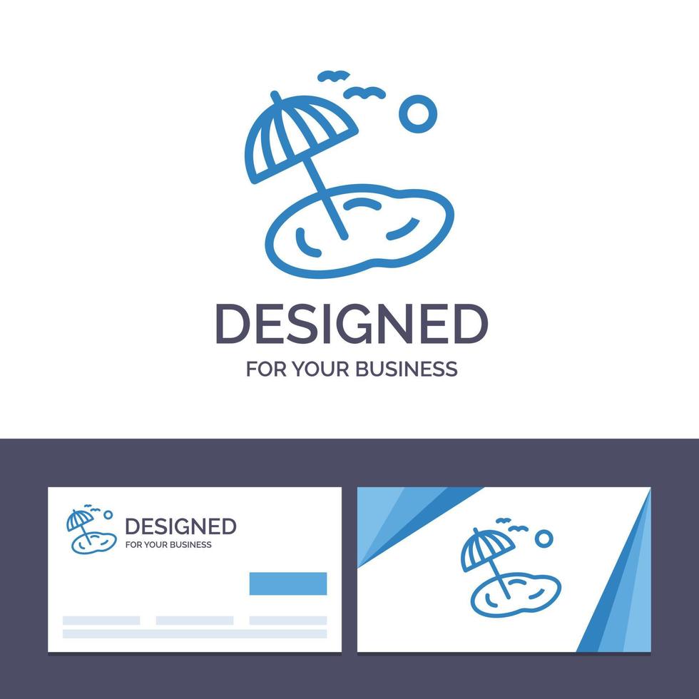 tarjeta de visita creativa y plantilla de logotipo playa palmera primavera vector ilustración
