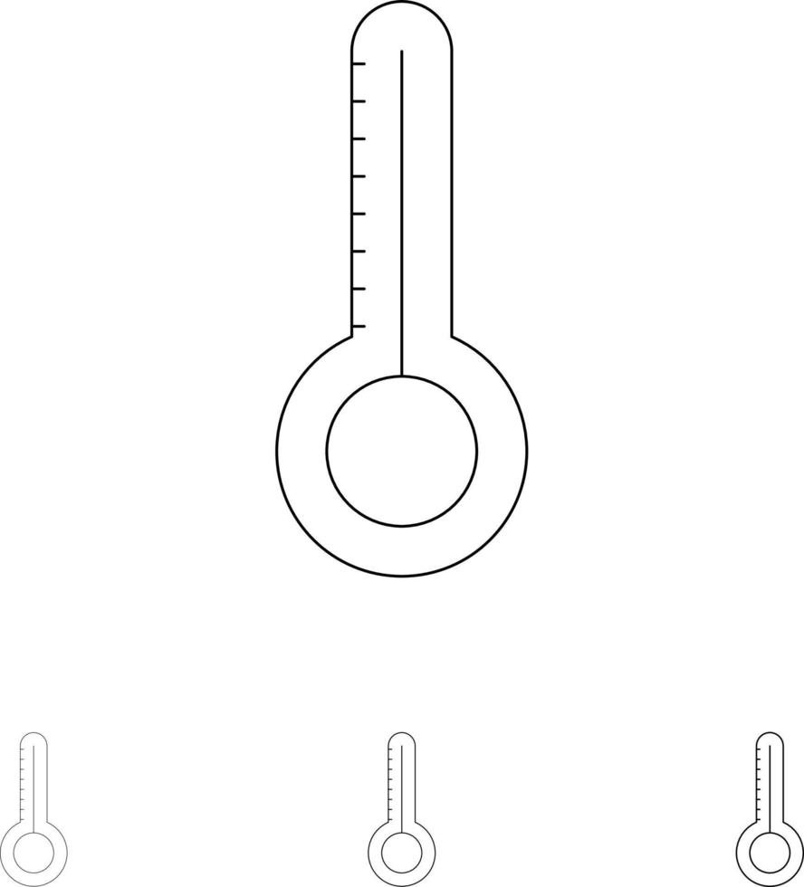 conjunto de iconos de línea negra audaz y delgada del clima del termómetro de temperatura vector