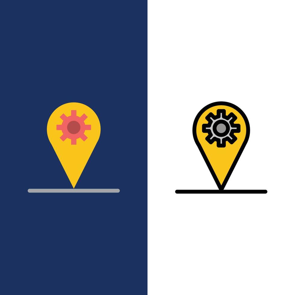 Business Location Map Gear  Icons Flat and Line Filled Icon Set Vector Blue Background