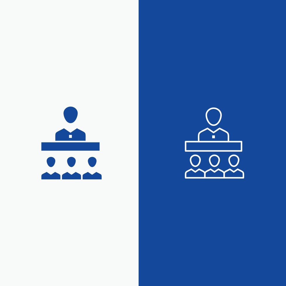 Meeting Team Teamwork Office Line and Glyph Solid icon Blue banner Line and Glyph Solid icon Blue ba vector