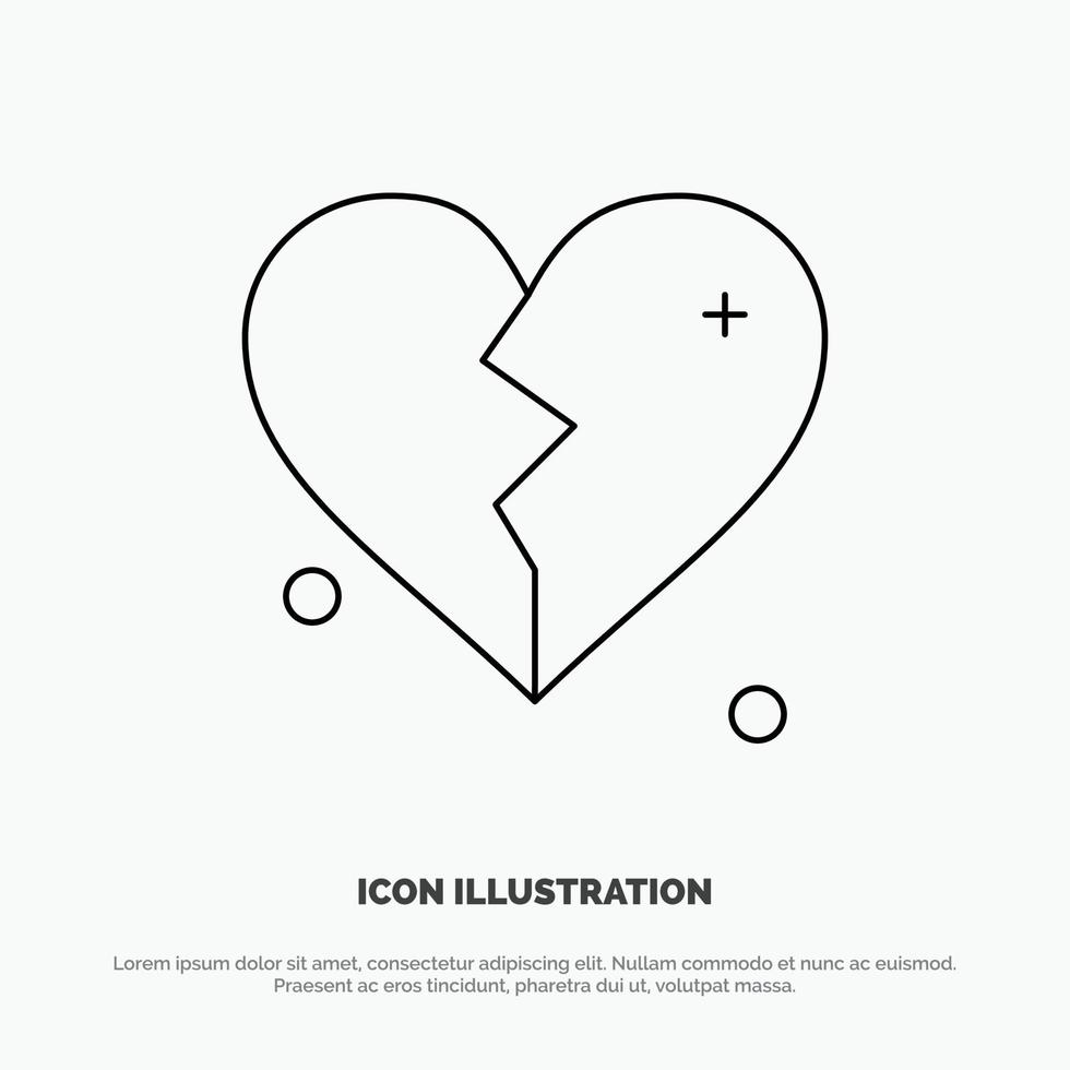 Broken Love Heart Wedding Line Icon Vector