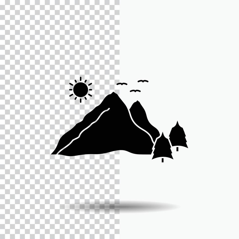 mountain. landscape. hill. nature. scene Glyph Icon on Transparent Background. Black Icon vector