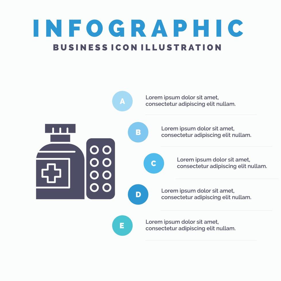 Medical Medicine Pills Hospital Solid Icon Infographics 5 Steps Presentation Background vector