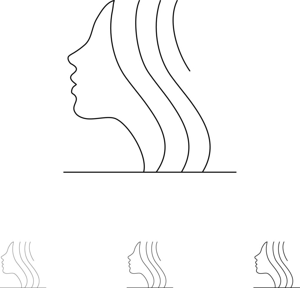 Female Women Girl Face Bold and thin black line icon set vector