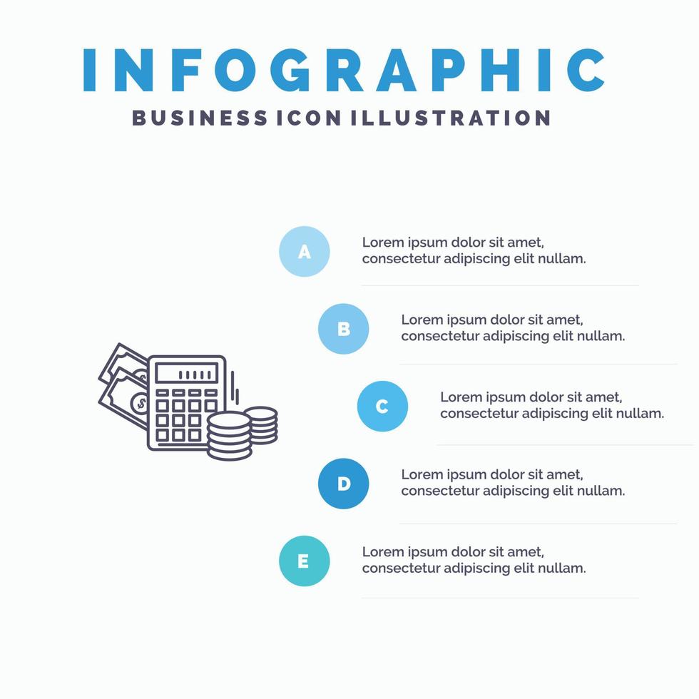 Money Dollar Calculator Balance Line icon with 5 steps presentation infographics Background vector