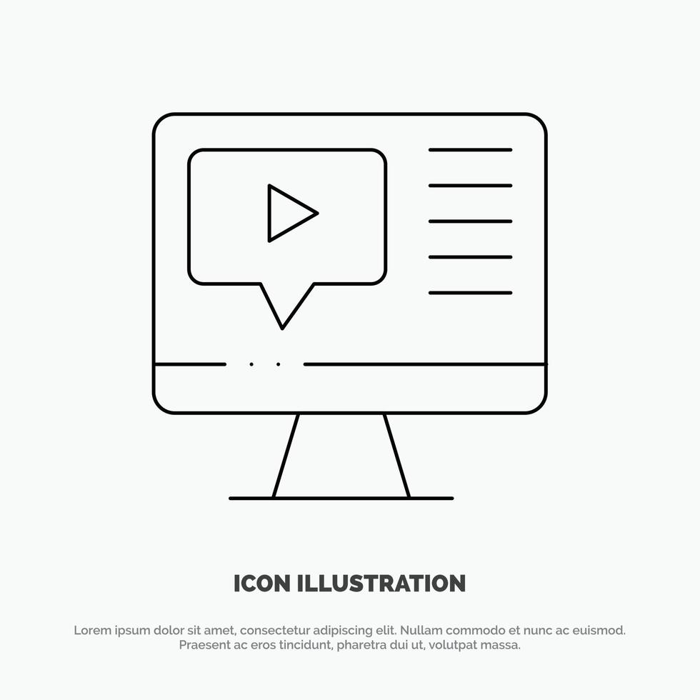 Computer Play Video Education Line Icon Vector